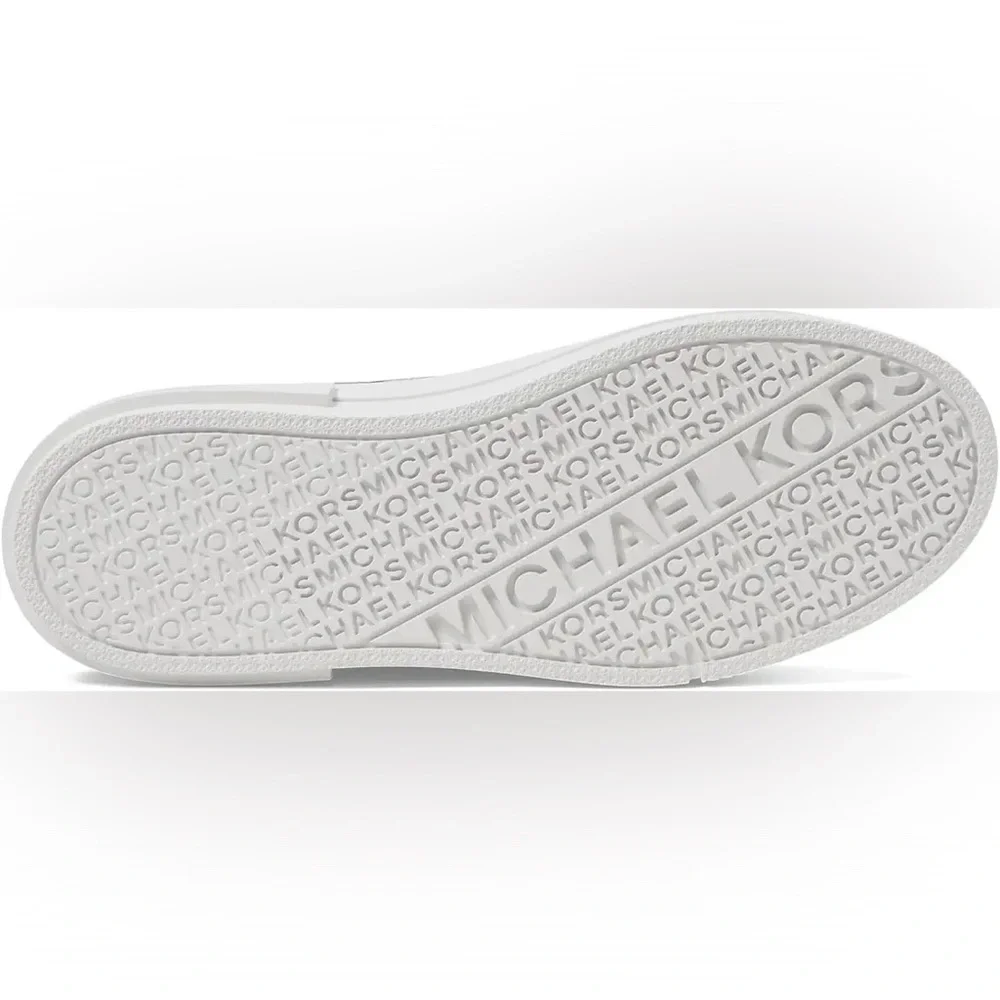 NEW Michael Kors Evy Empire Logo Jacquard High-Top Sneaker Blck/Optic White Sz 8